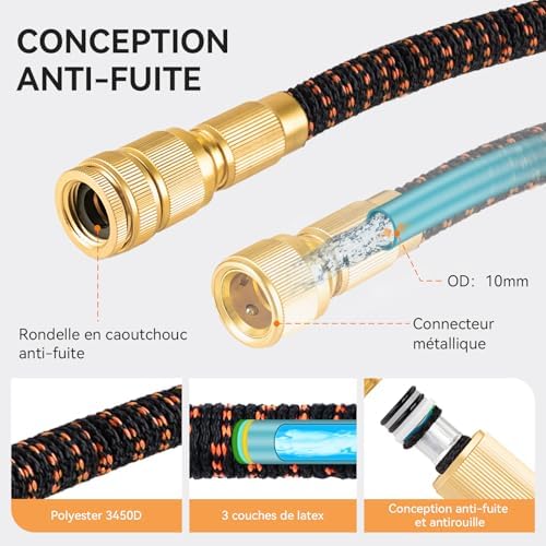 Yofidra Tuyau d'Arrosage Extensible 30m/100Ft avec 10 Modèles de Pulvérisation Convient aux Robinets de 1/2