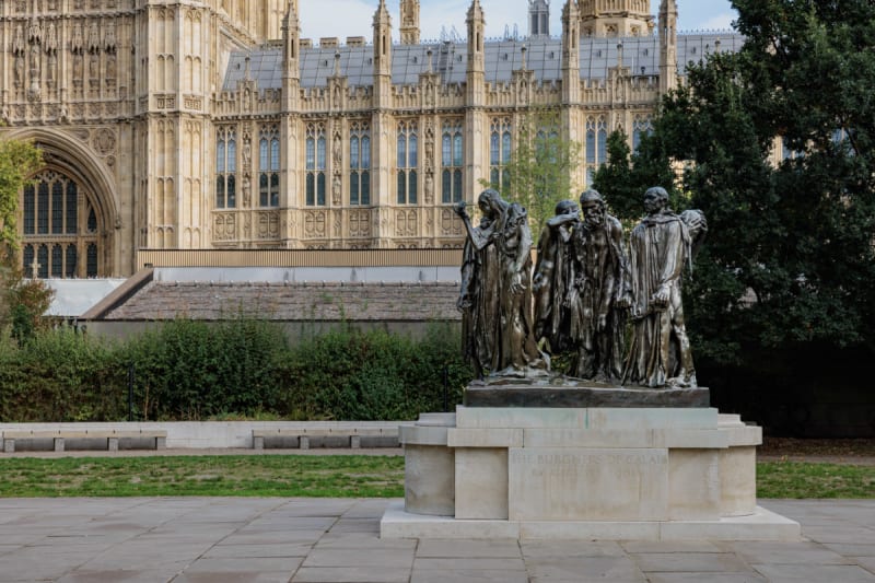Rodin's Burghers Stand Unguarded in a London Park
