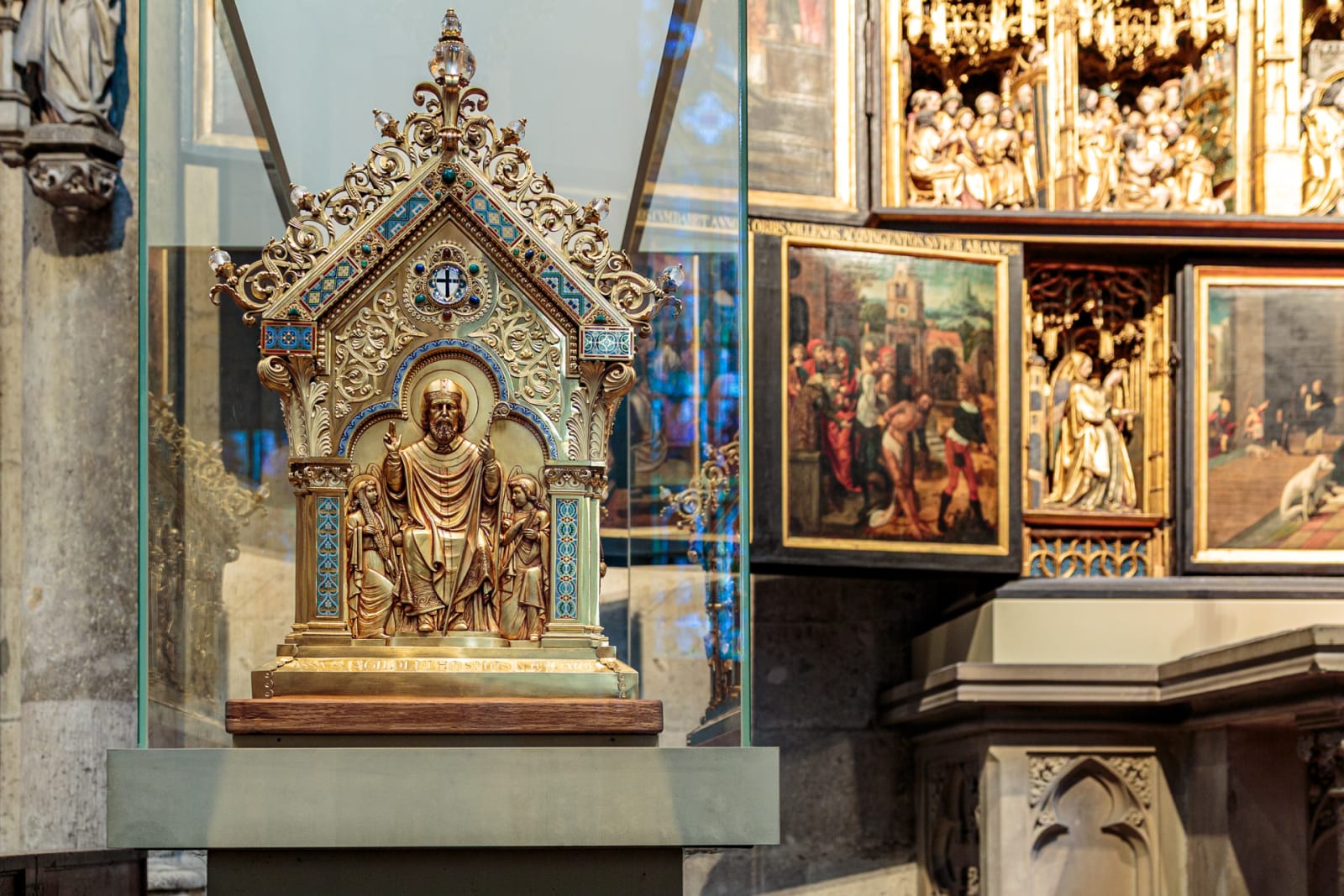 Golden Reliquary and Carved Altarpiece