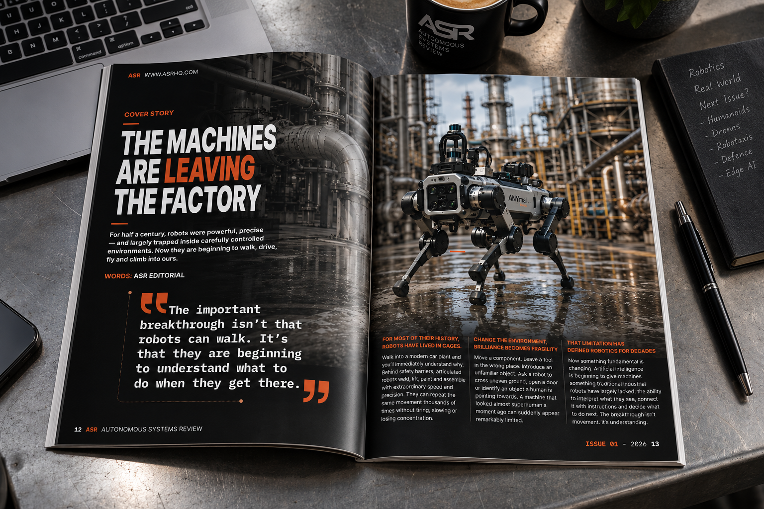 Autonomous Systems Review Issue 01 layout mock-up, spread one