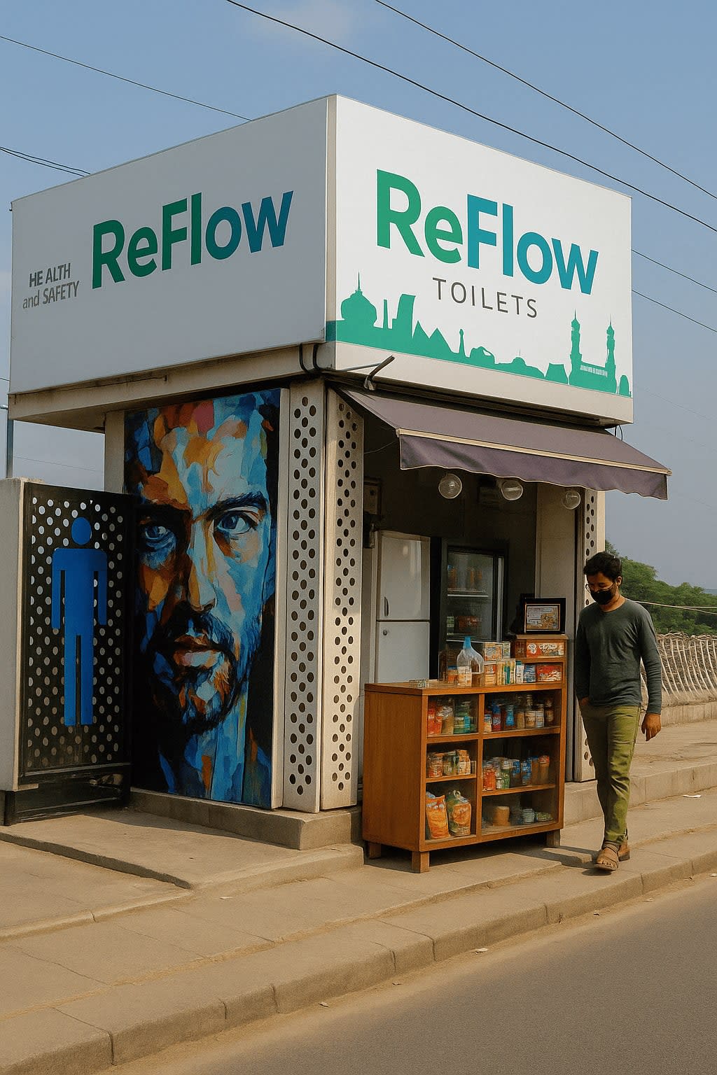 ReFlow Toilets modular unit with solar panels and 8-stage water treatment system