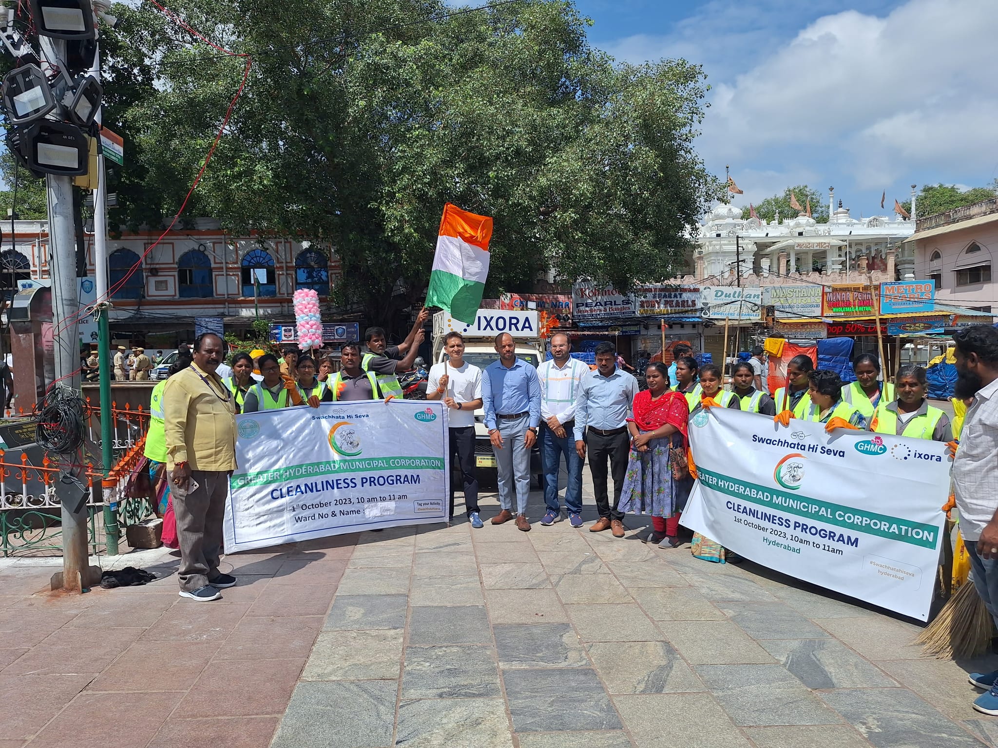 Ixora Group cleaning team at Charminar heritage site supporting community cleanliness