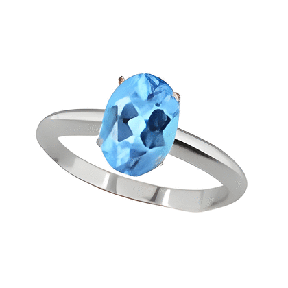 2 Ct Swiss Blue Topaz Ring in 14k White or Yellow Gold