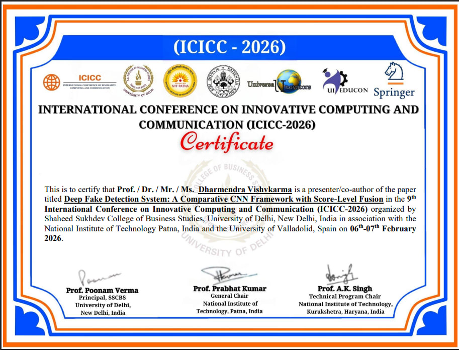 From Research to Real Impact: Presenting My Deep Fake Detection System at ICICC-2026