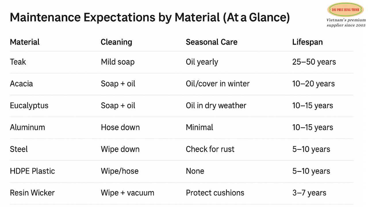 Outdoor furniture materials maintenance guide