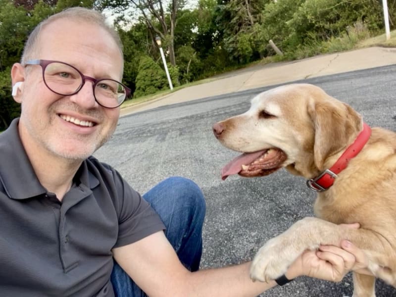 Away Home & Pet Care sitter with golden lab during in-home pet sitting visit in Ogden Utah