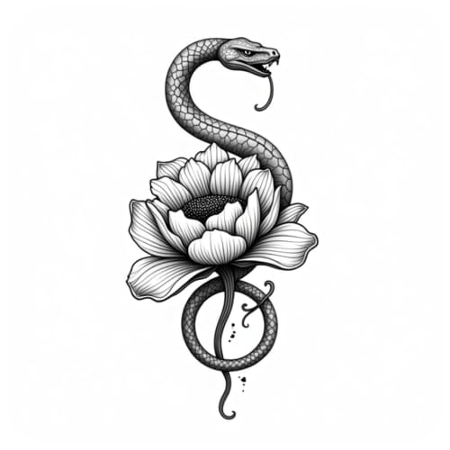 Design de tatouage serpent et pivoine généré par IA