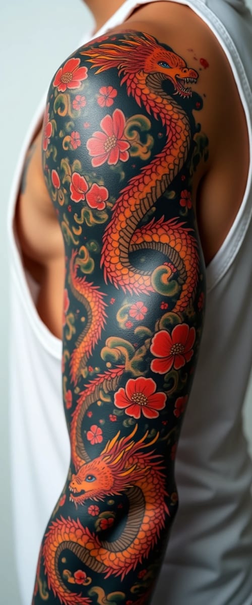 Manchette japonaise irezumi dragon traditionnel