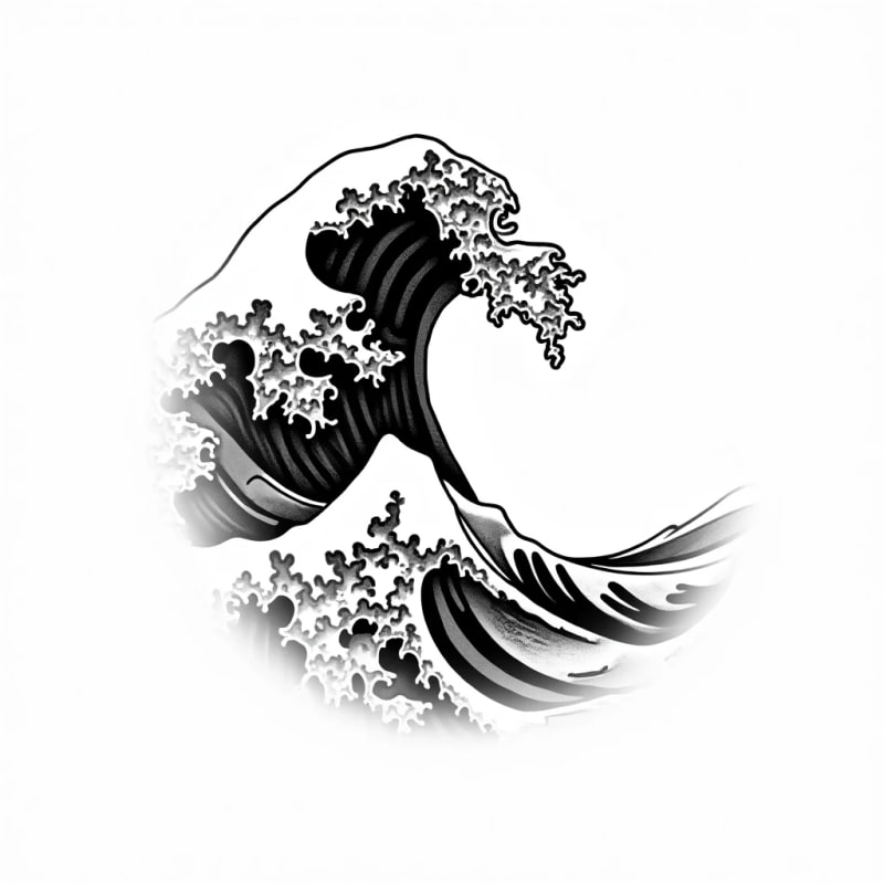 Tatouage vague style blackwork, design généré par IA