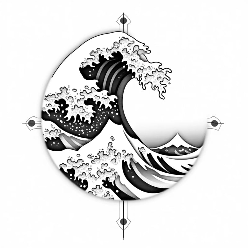 Tatouage vague style géométrique, design généré par IA