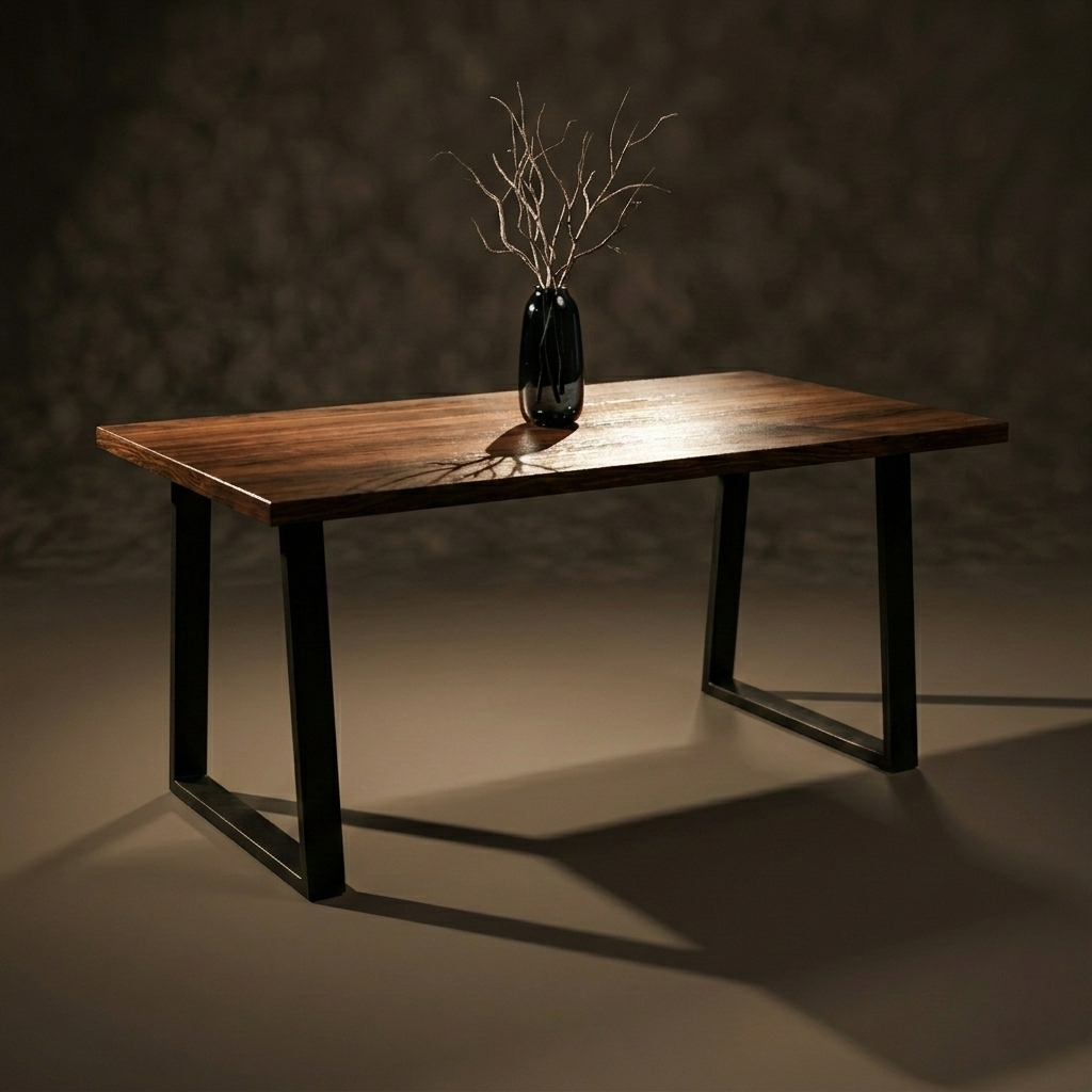 Mesa de Comedor Real – Industrial & Base Trapezoidal – 150 x 80 - Mesas Rectangulares metal y madera - Tulum Industrial