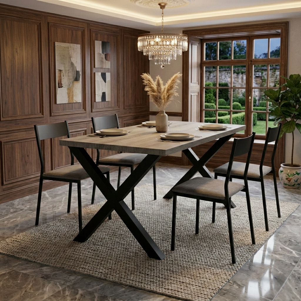 Mesa de Comedor Noble – Industrial & Base en X – 150 x 80 - Mobiliario industrial metal y madera - Tulum Industrial