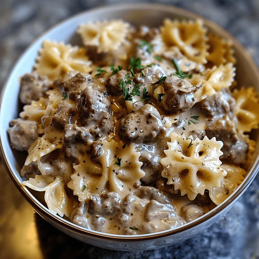 Creamy Beef and Bowtie Pasta