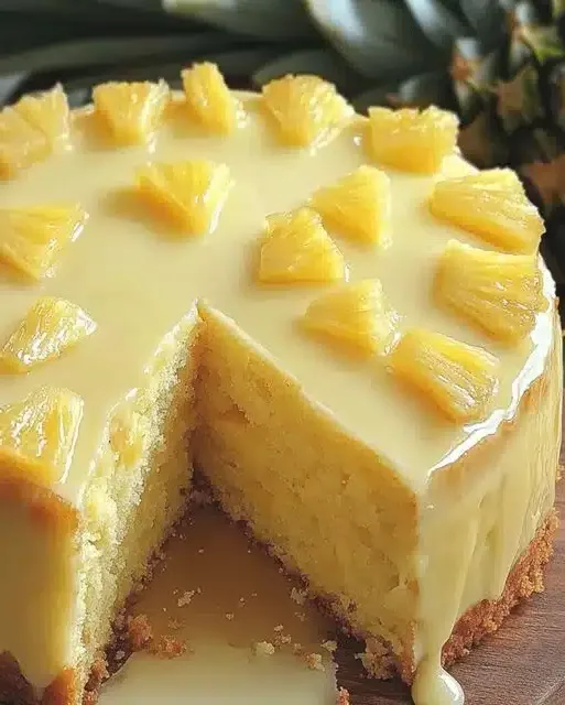 Deliciously moist pineapple cake slice on a plate