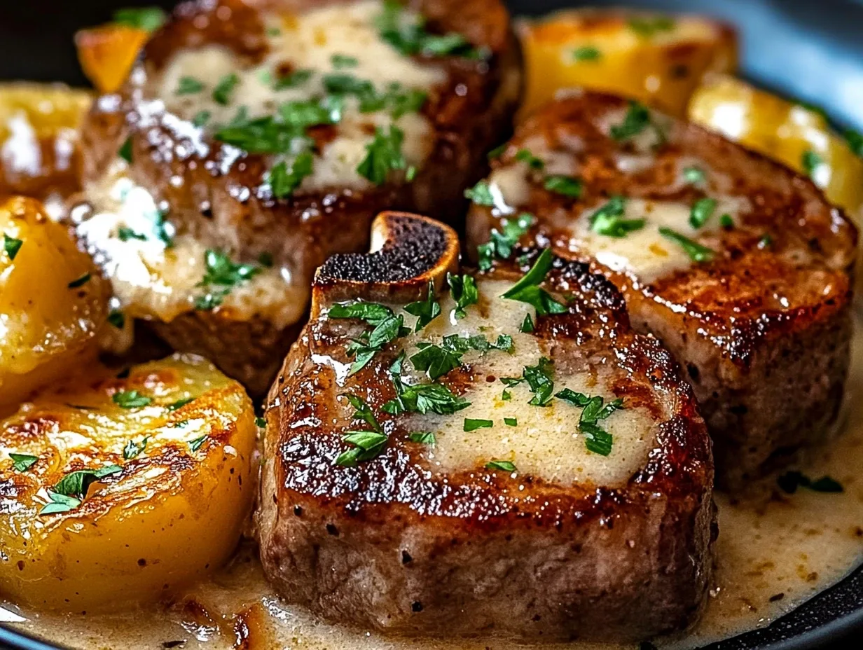 Cheesy Potato Bake with Beef Chops Delight
