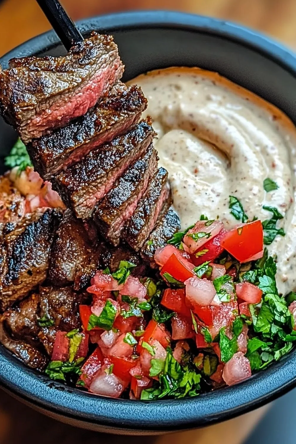 Steak Fajita Bowl with Pico de Gallo and vegetables