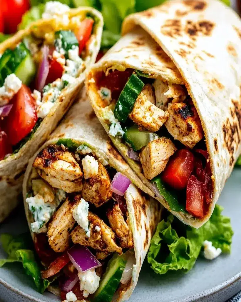 Fresh Mediterranean Chicken Wraps with vibrant ingredients.