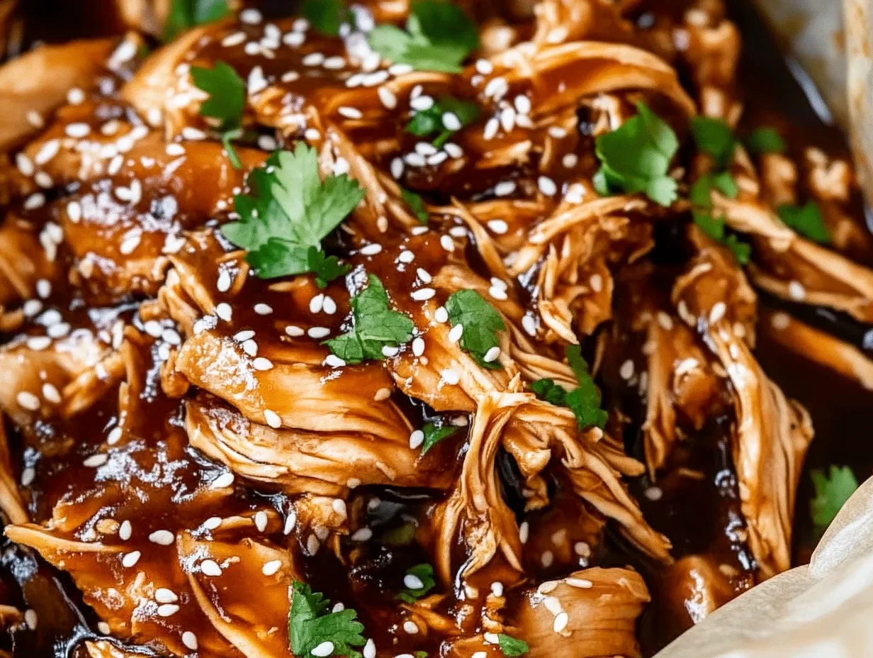 Slow cooker filled with hoisin chicken and sauce