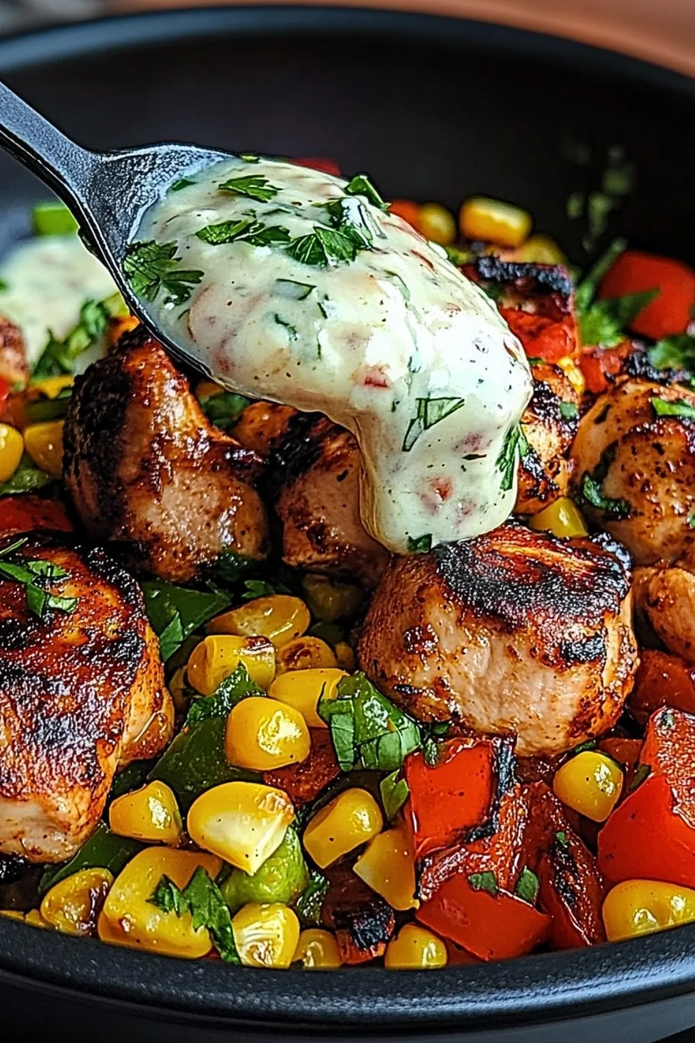 Chipotle Lime Chicken with Corn & Peppers dish served on a plate