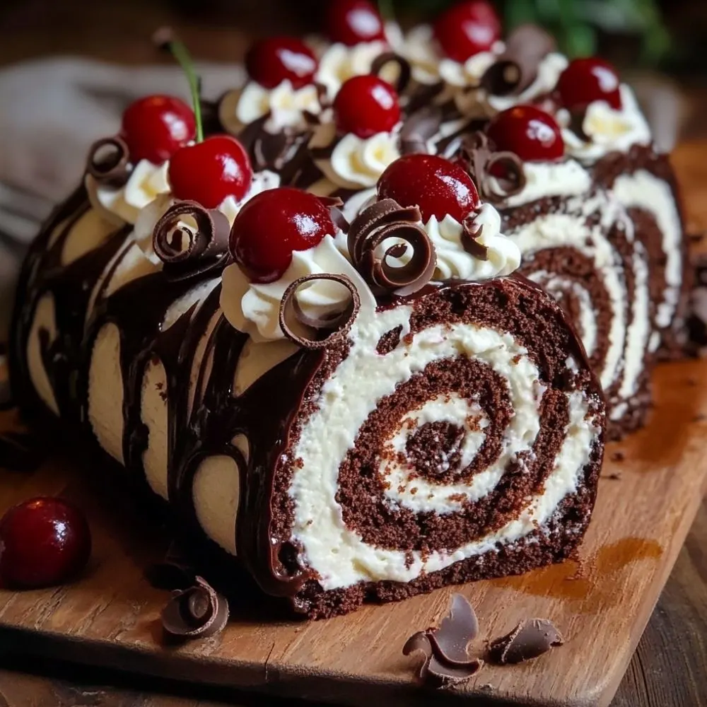 Black Forest Cake Roll beautifully decorated