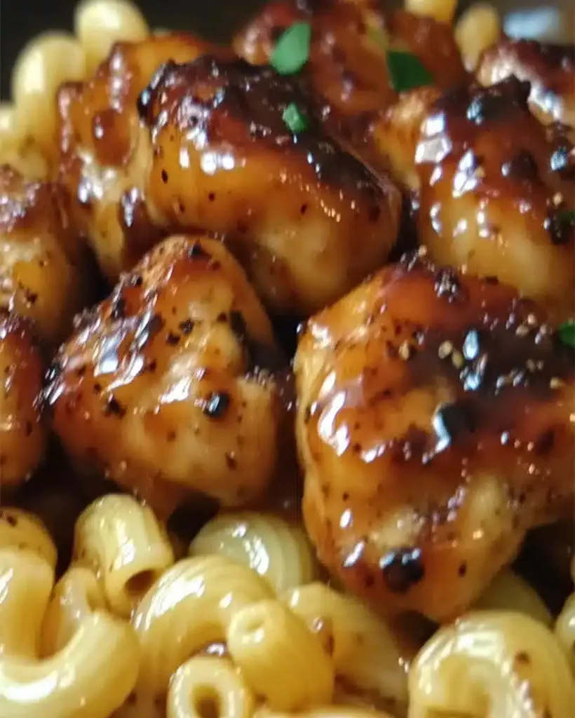 Sweet & Spicy Honey Pepper Chicken served with Creamy Mac & Cheese