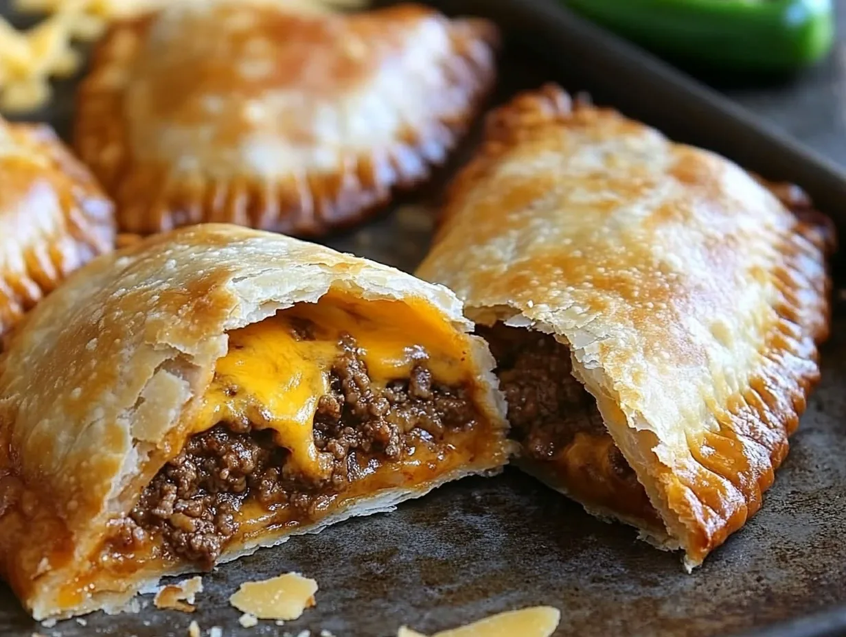 Golden brown Argentinian beef empanadas on a plate