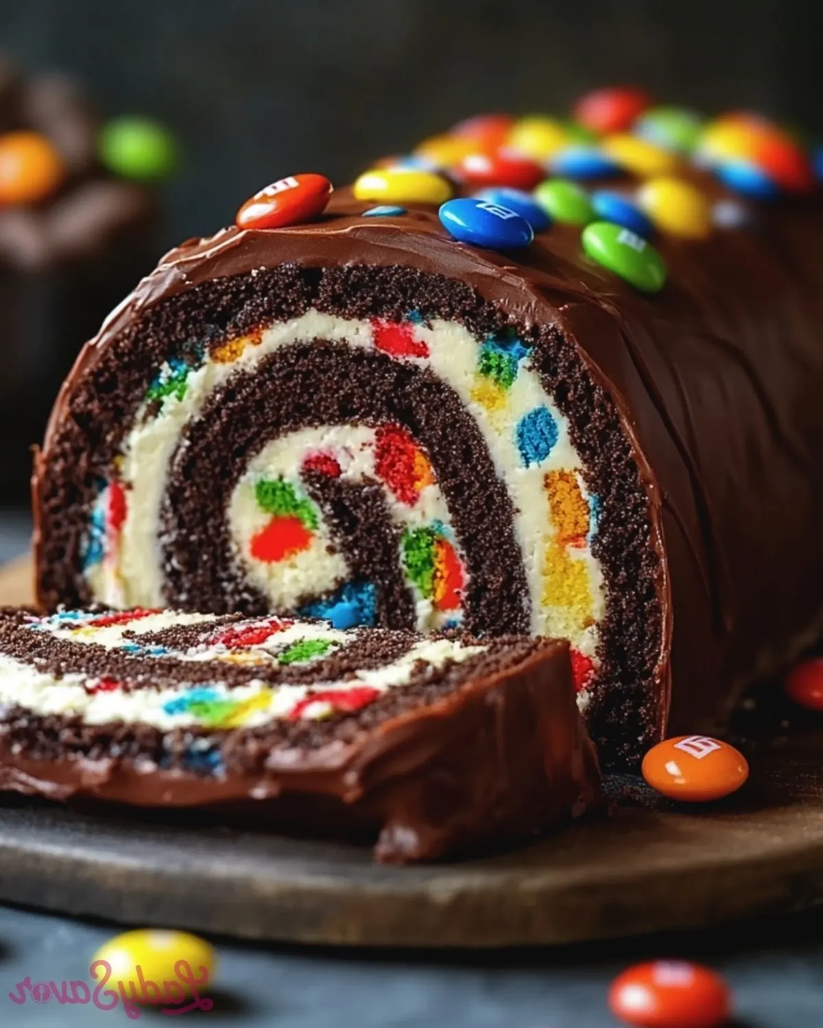 M&M's Ferrero Oreo Roll Cake slice