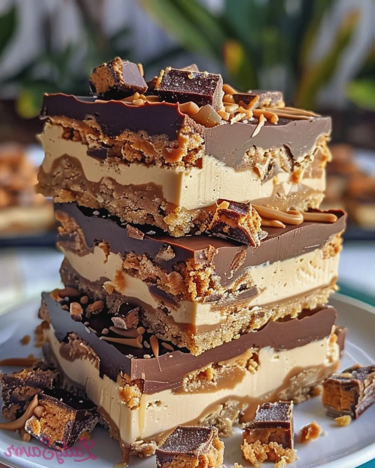 Reese’s Butterfinger Cheesecake Bars ready to be cut