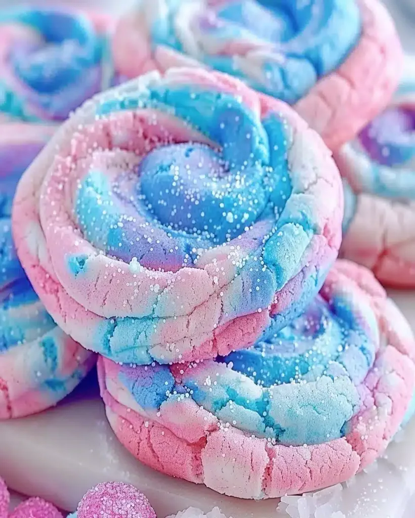 Colorful Cotton Candy Cookies on a baking sheet