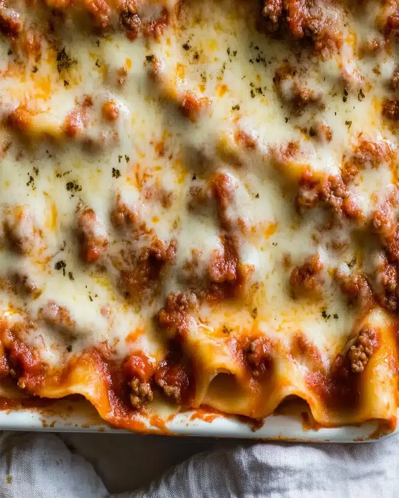 Deliciously cheesy and layered lasagna ready to be served.
