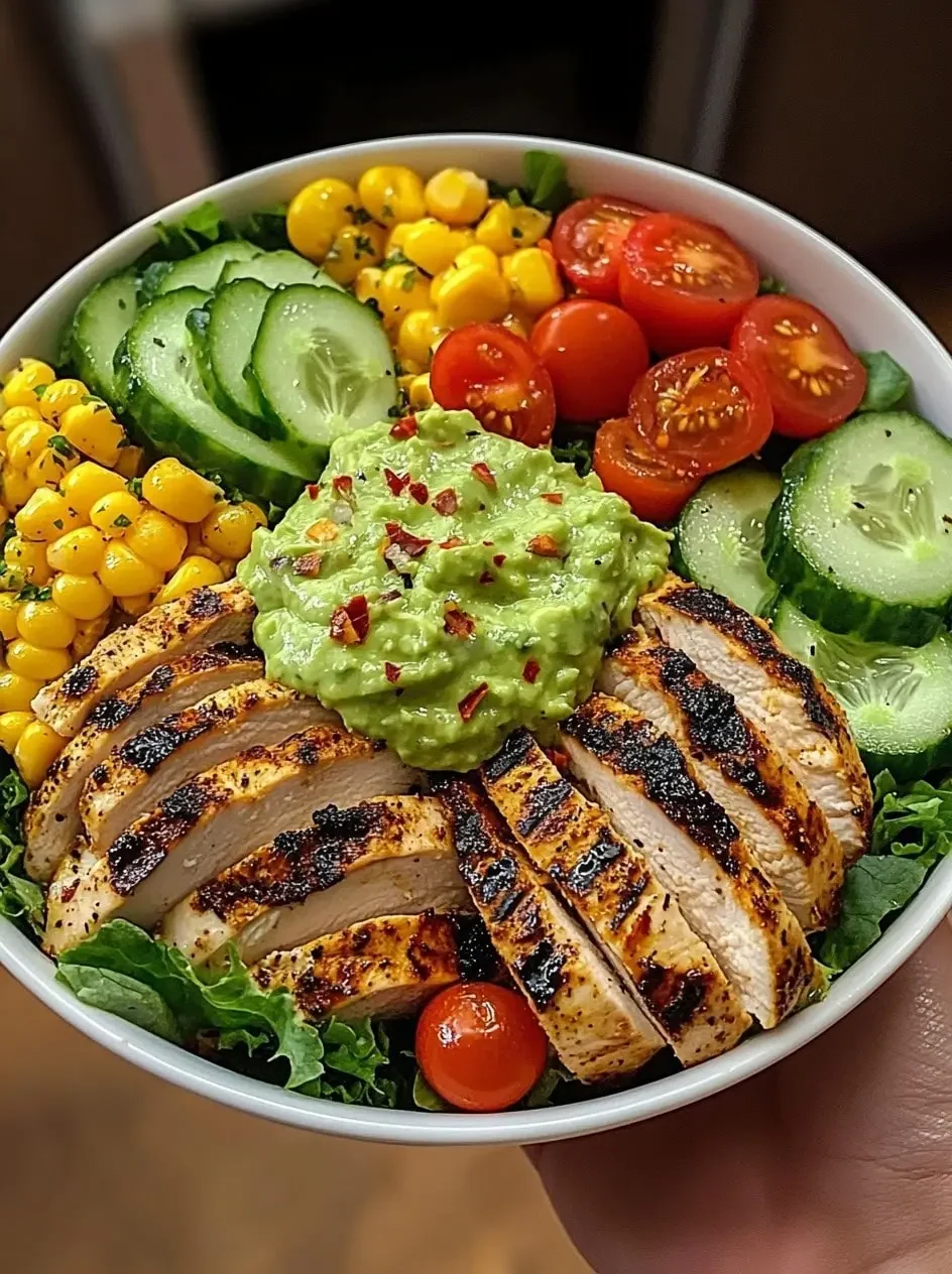 Epic Grilled Chicken Bowl with Creamy Avocado Sauce & Veggies