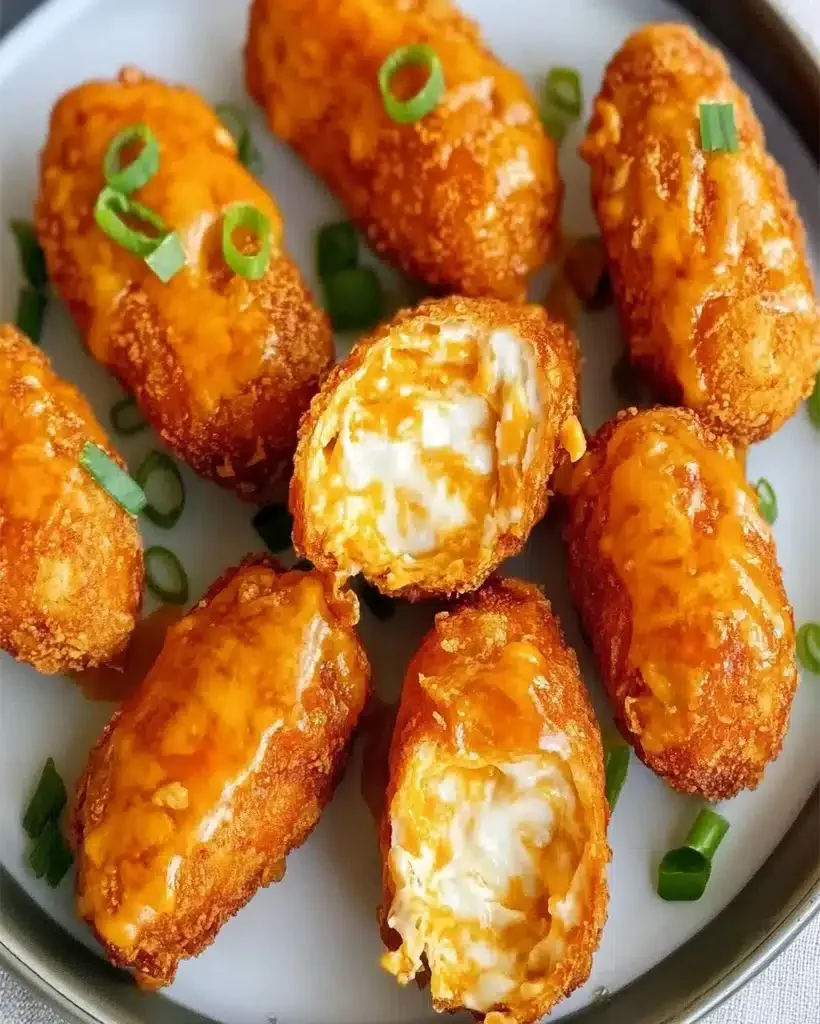 Delicious Buffalo Wing Poppers on a platter, ready to be served with dipping sauce.