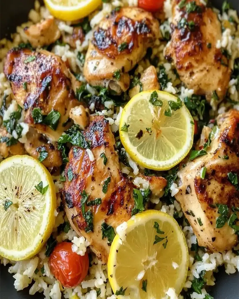 Greek Chicken and Lemon Rice in a pot