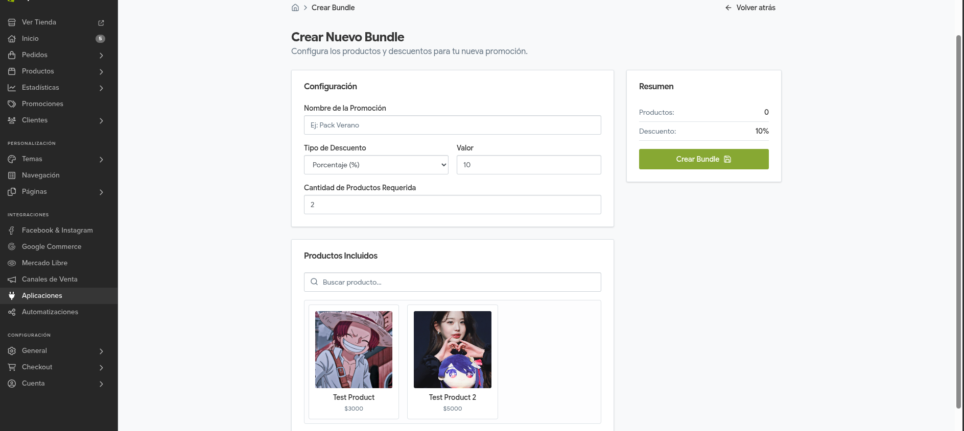 Selector de productos integrado con la API de Jumpseller.