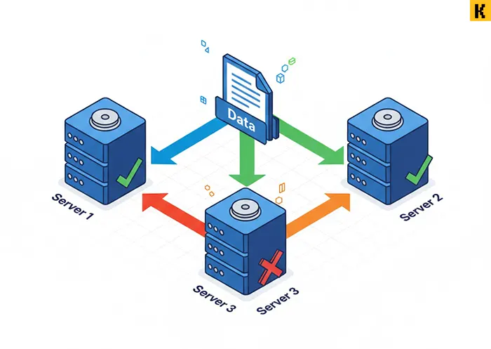 Схема реплікації даних у розподіленому сховищі Ceph: один файл автоматично копіюється на 3 сервери для забезпечення відмовостійкості