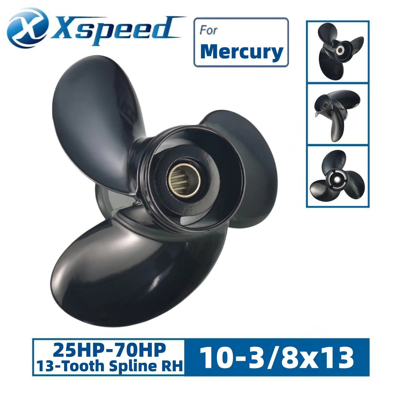 Yamaha 10-3/8x13 Aluminum Propeller Replacement 4 Blade 13 Tooth RH 3-1/2" Gearcase 25-60HP Outboard Propeller