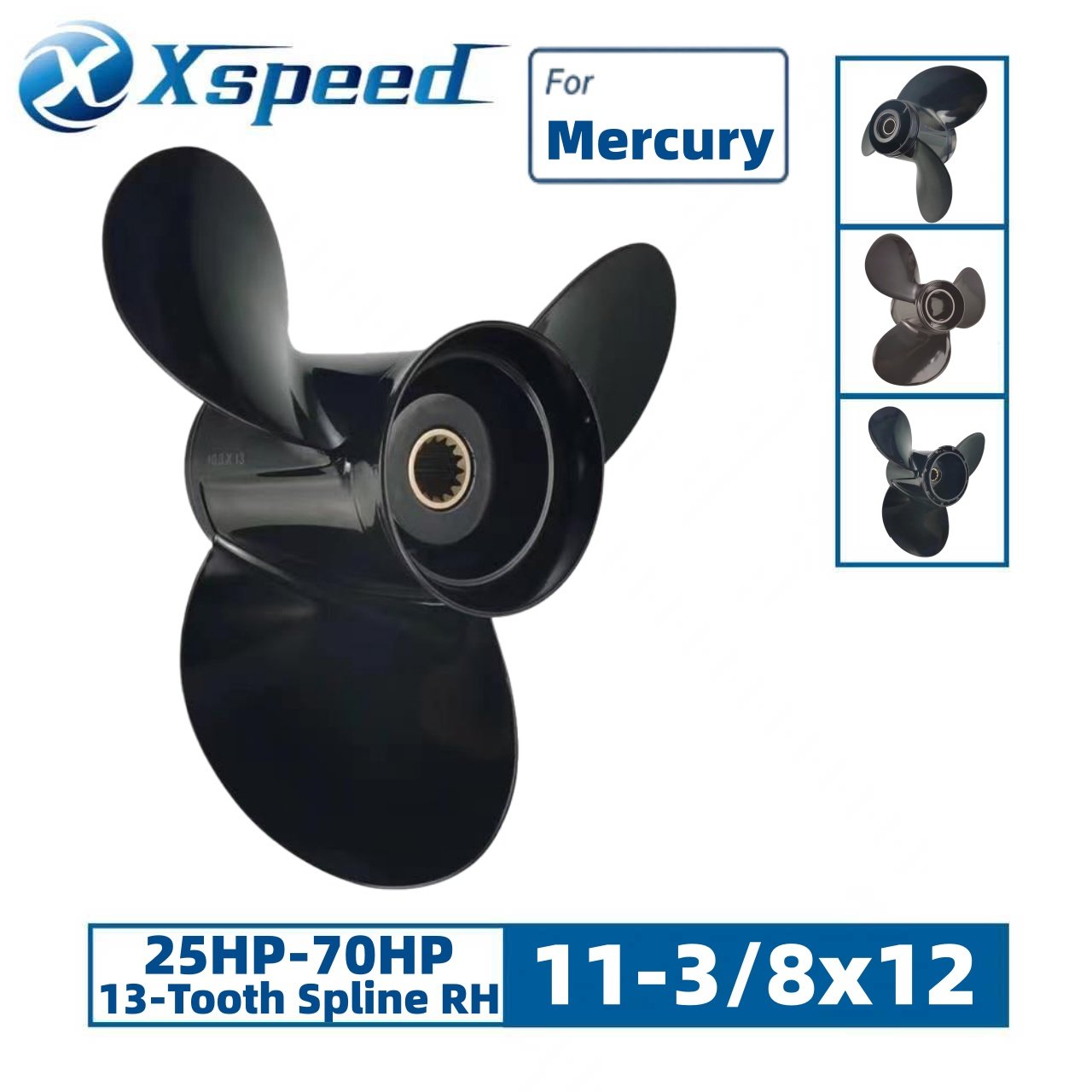 Yamaha 11-3/8x12 Aluminum Propeller Replacement 3 Blade 13 Tooth RH 3-1/2" Gearcase 25-60HP Outboard Propeller 663-45952-02-EL