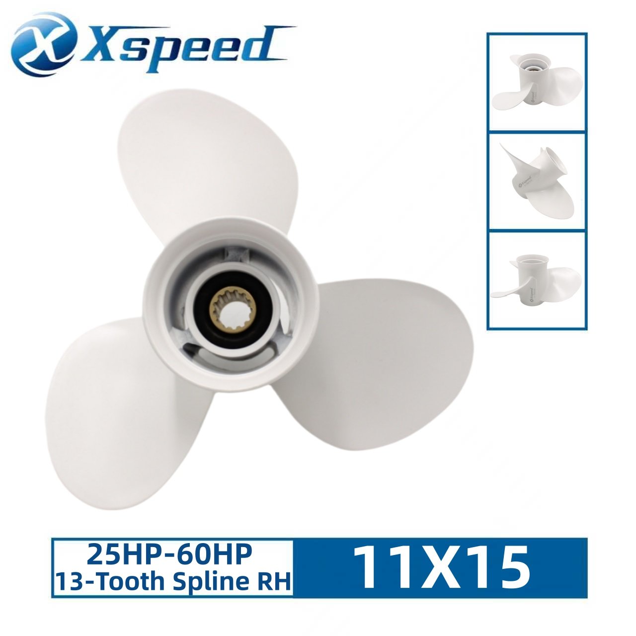 Yamaha 11x15 Aluminum Propeller Replacement 3 Blade 13 Tooth RH 3-1/2" Gearcase 25-60HP Outboard Propeller 69W-45943-00-EL