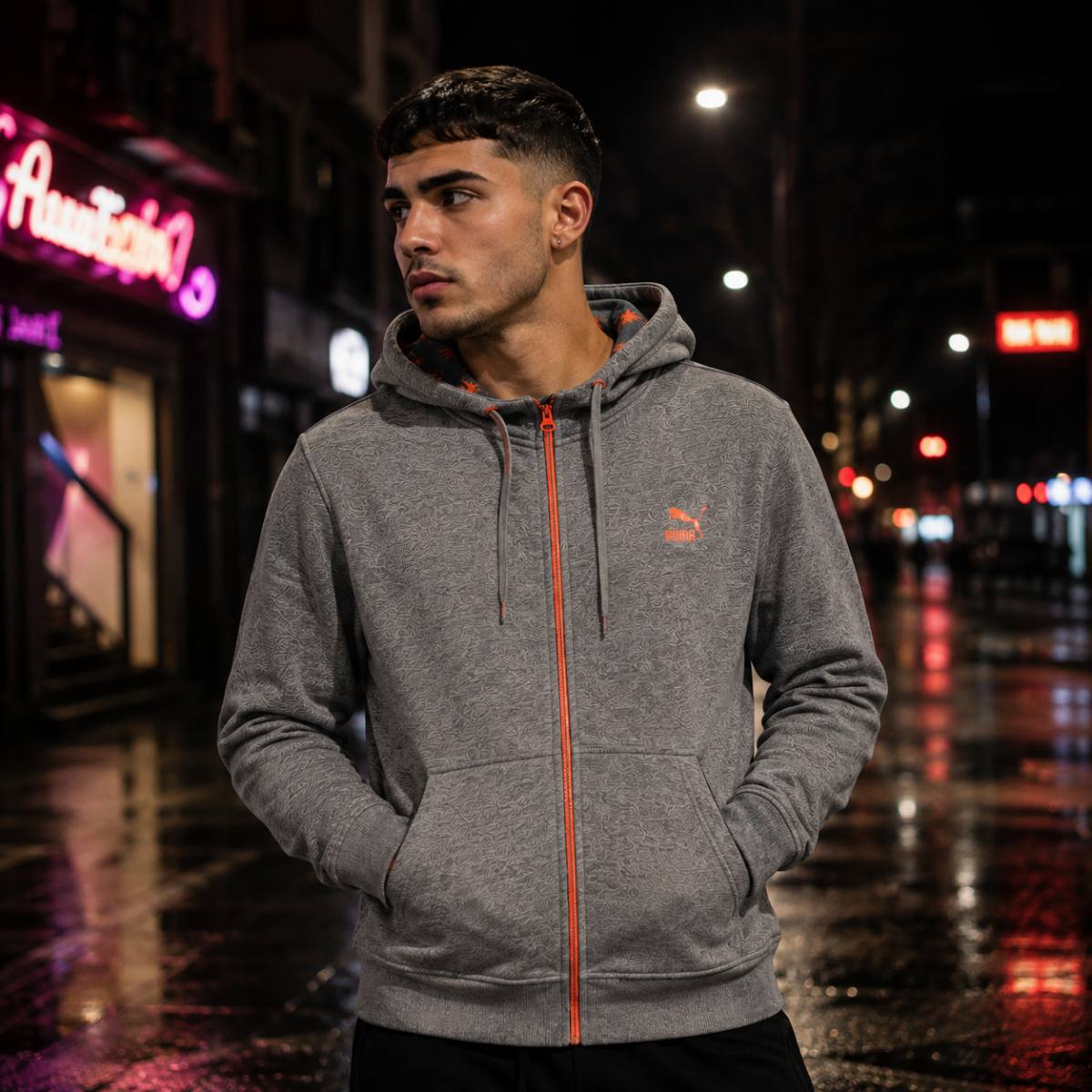 Sudadera con capucha y cremallera Puma gris, vista principal