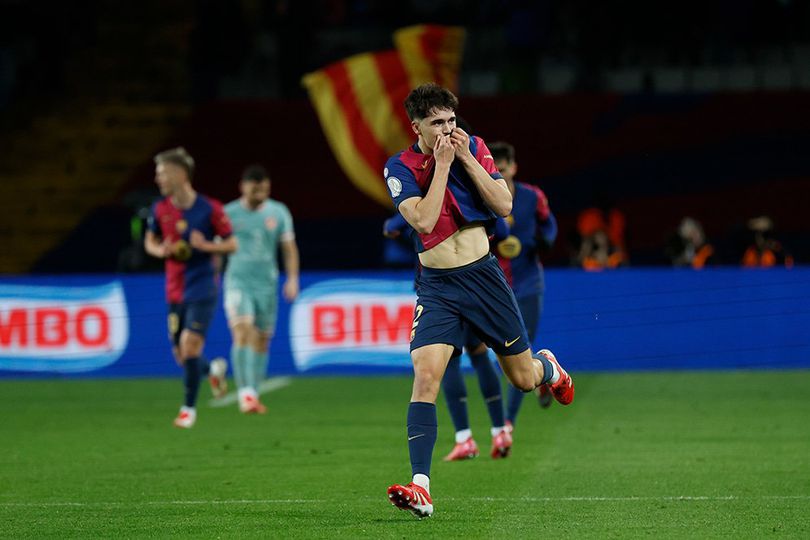 Momen selebrasi Pau Cubarsi di laga Barcelona vs Atletico Madrid, semifinal Copa del Rey 2024/2025 info main bola Golden Boy 2025: Waktunya Pau Cubarsi?