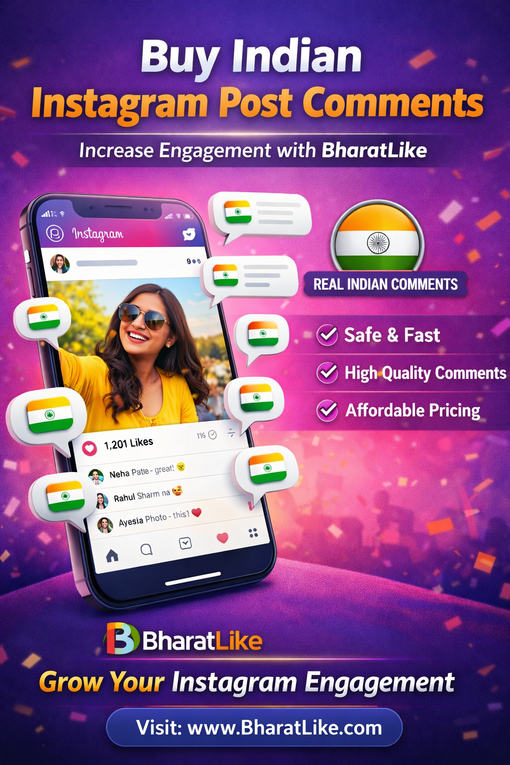 Buy Indian Instagram post comments and boost your engagement with BharatLike