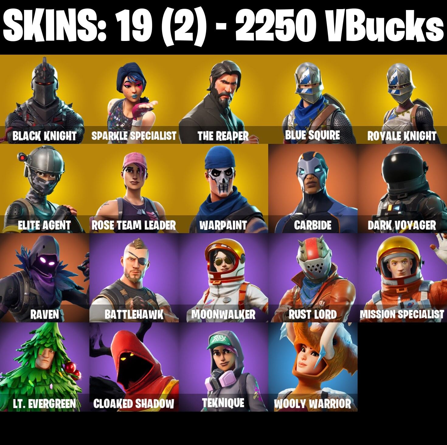 Fortnite Account ( PLAYSTATION / XBOX / PC / NINTENDO ) (BLACK KNIGHT, OG STW, SPARKLE SPECIALIST, THE REAPER, FLOSS) (19 Skins)