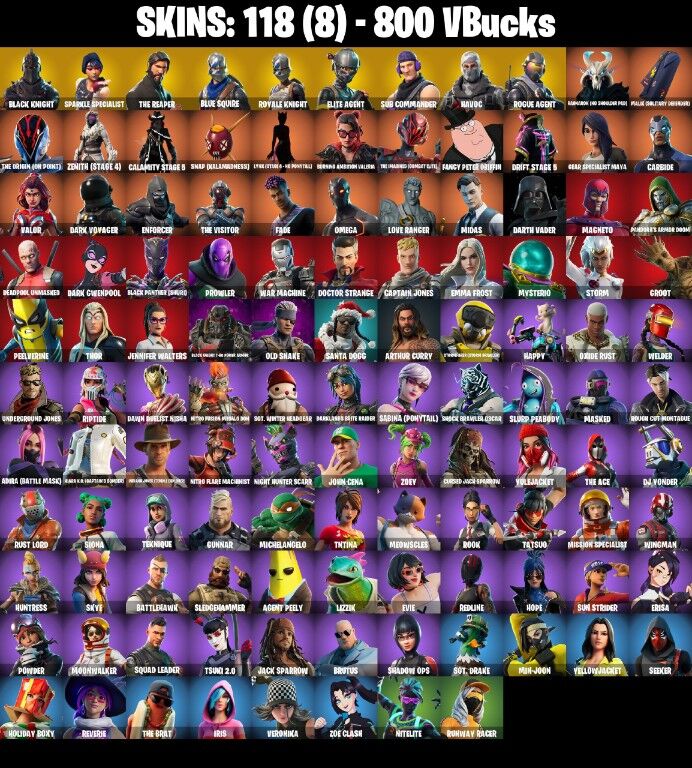 Fortnite Account ( PLAYSTATION / XBOX / PC / NINTENDO ) (BLACK KNIGHT, THE REAPER, FLOSS) (118 Skins)