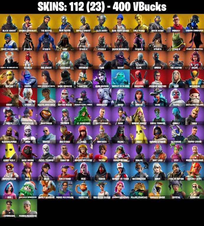 Fortnite Account ( PLAYSTATION / XBOX / PC / NINTENDO ) (BLACK KNIGHT, SPARKLE SPECIALIST, THE REAPER, BLUE SQUIRE, ROYALE KNIGHT) (112 Skins)