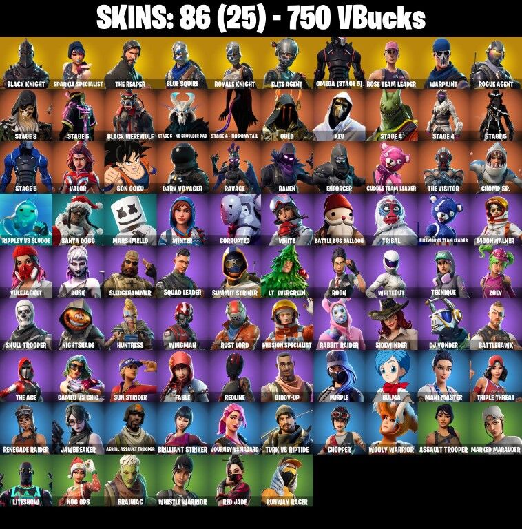 Fortnite Account ( PLAYSTATION / XBOX / PC / NINTENDO ) (BLACK KNIGHT, THE REAPER, MAKO) (86 Skins)
