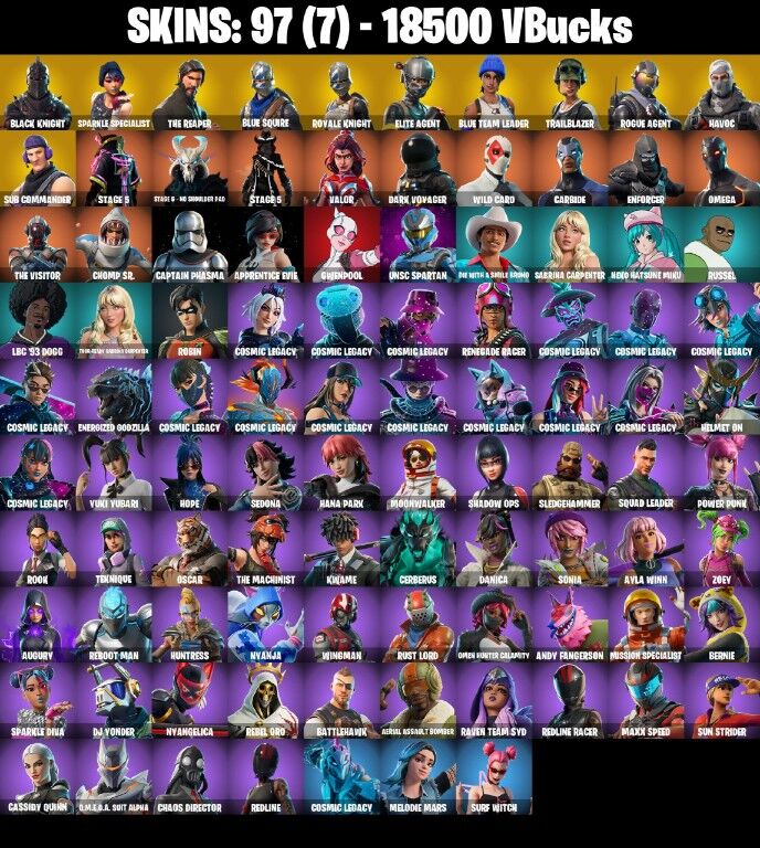 Fortnite Account ( PLAYSTATION / XBOX / PC / NINTENDO ) (BLACK KNIGHT, SPARKLE SPECIALIST, THE REAPER, BLUE SQUIRE, ROYALE KNIGHT) (97 Skins)