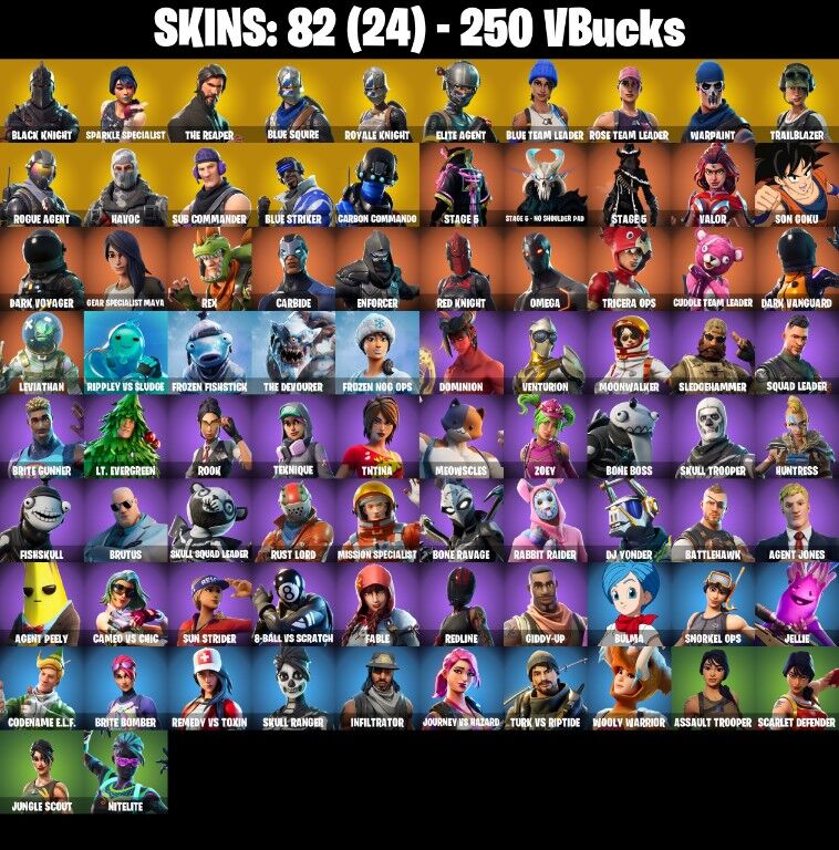 Fortnite Account ( PLAYSTATION / XBOX / PC / NINTENDO ) (BLACK KNIGHT, SPARKLE SPECIALIST, THE REAPER, FLOSS) (82 Skins)