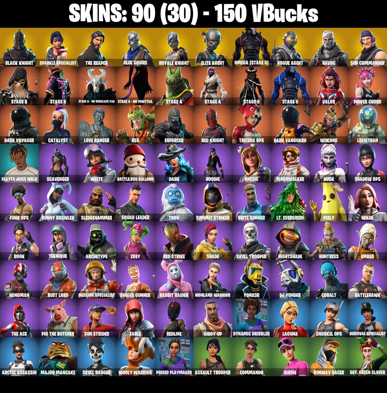 Fortnite Account ( PLAYSTATION / XBOX / PC / NINTENDO ) (BLACK KNIGHT, SPARKLE SPECIALIST, THE REAPER, BLUE SQUIRE, ROYALE KNIGHT) (90 Skins)