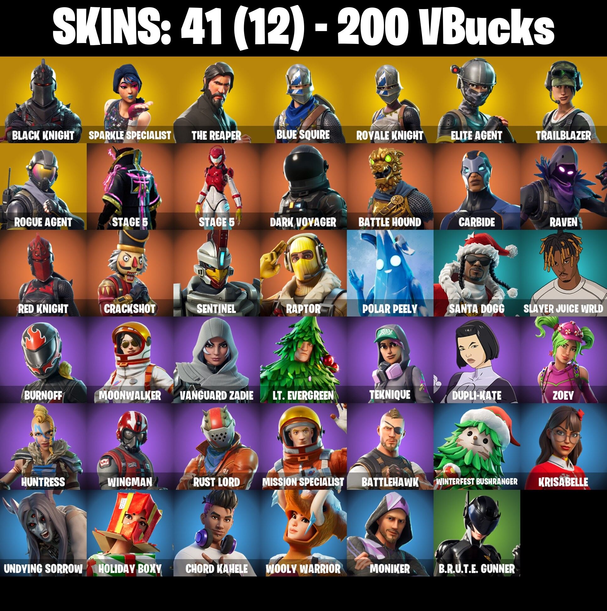 Fortnite Account ( PLAYSTATION / XBOX / PC / NINTENDO ) (BLACK KNIGHT, SPARKLE SPECIALIST, THE REAPER, BLUE SQUIRE, FLOSS) (41 Skins)