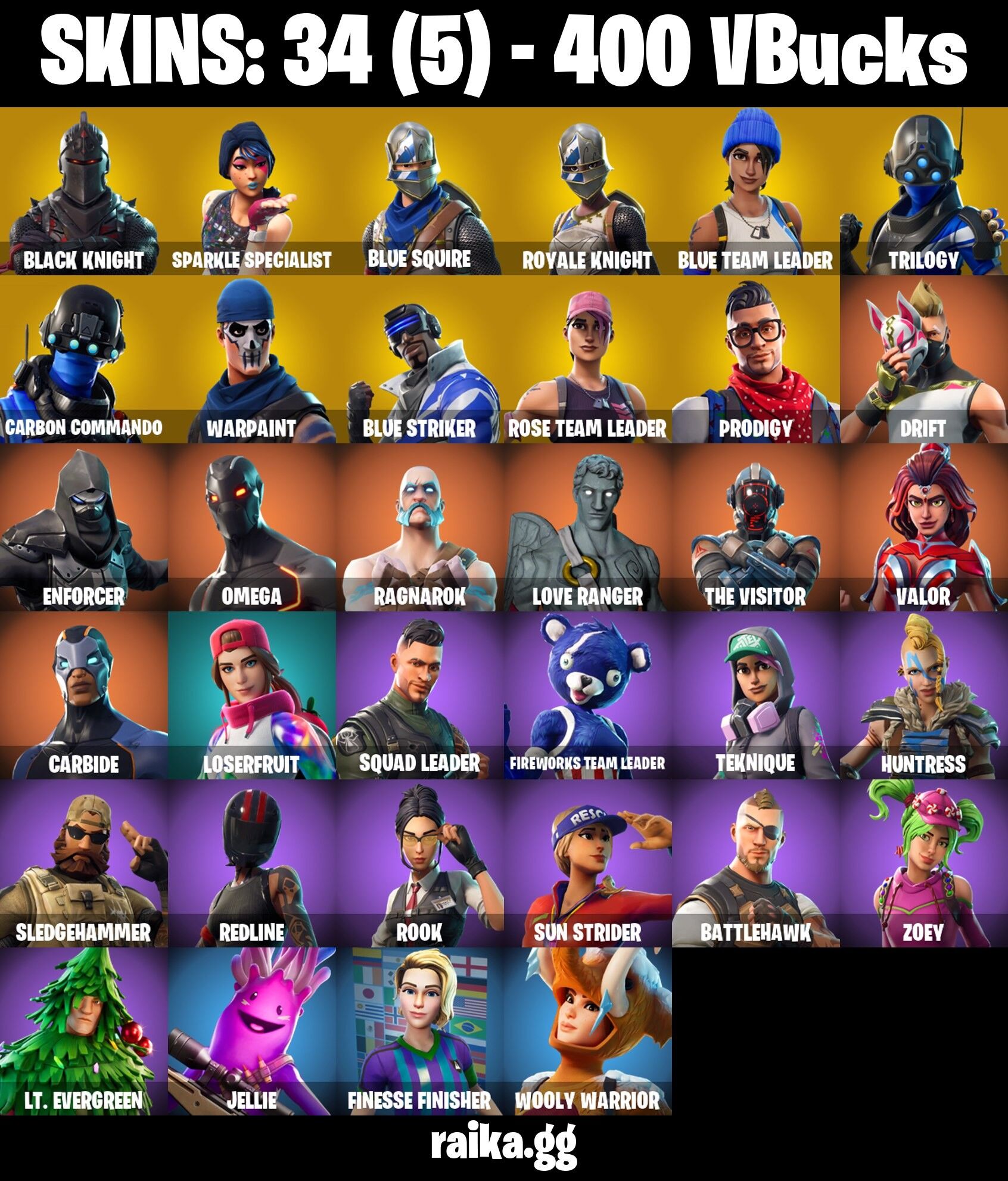 Fortnite Account ( PLAYSTATION / XBOX / PC / NINTENDO ) (BLACK KNIGHT, SPARKLE SPECIALIST, FLOSS, OG STW, AC/DC, ROYALE KNIGHT) (34 Skins)